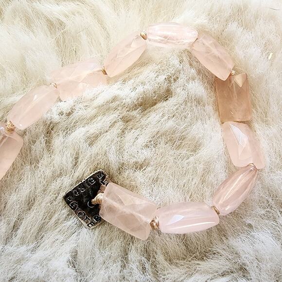 Peyote Bird Chunky Rose Quartz Pink Stone Leather Sterling Bracelet NEW - Picture 6 of 11